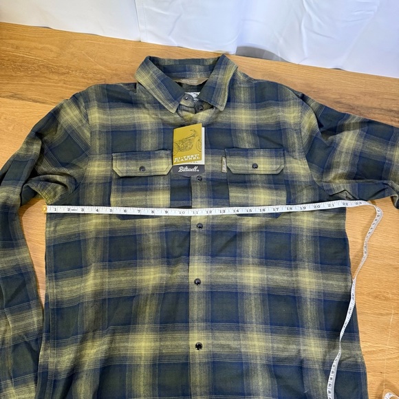 Biltwell Flannel Button Down Western Green & Navy Long Sleeve Mens Shirt Medium - Picture 16 of 16